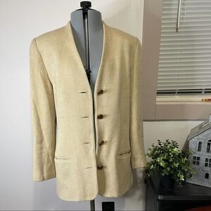 Vintage 80s Krizia MM Tan Beige Blazer Four Button size 6 Made in USA